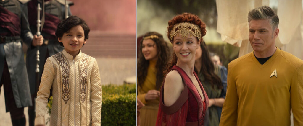 Two images side by side. Left shows the First Servant smiling and the right shows Alora and Pike during the celebration right before the First Servant is taken to be tortured for the rest of his life
